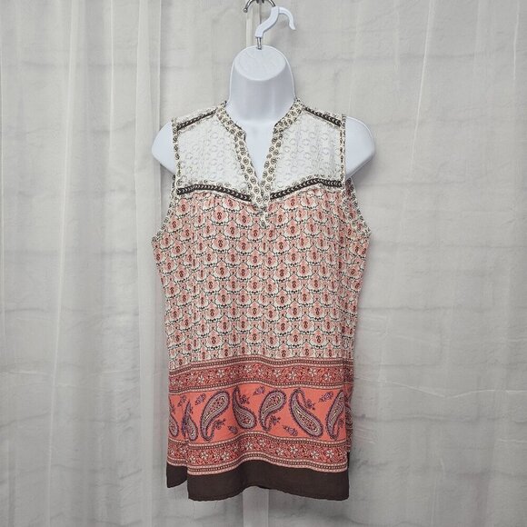 Fresh Pink Brown Tank Lace Boho Paisley Retro Festival M - Picture 11 of 11